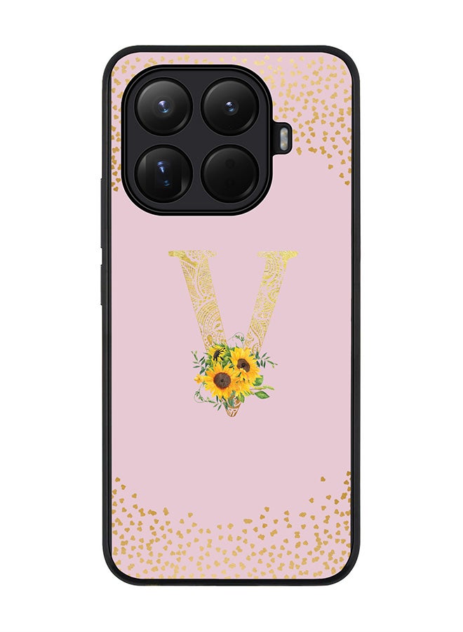 For Xiaomi 15T Pro Case,Slim fit Camera Protection, Shockproof Thin Phone cover  - Custom Floral Monogram - V  (Pink )